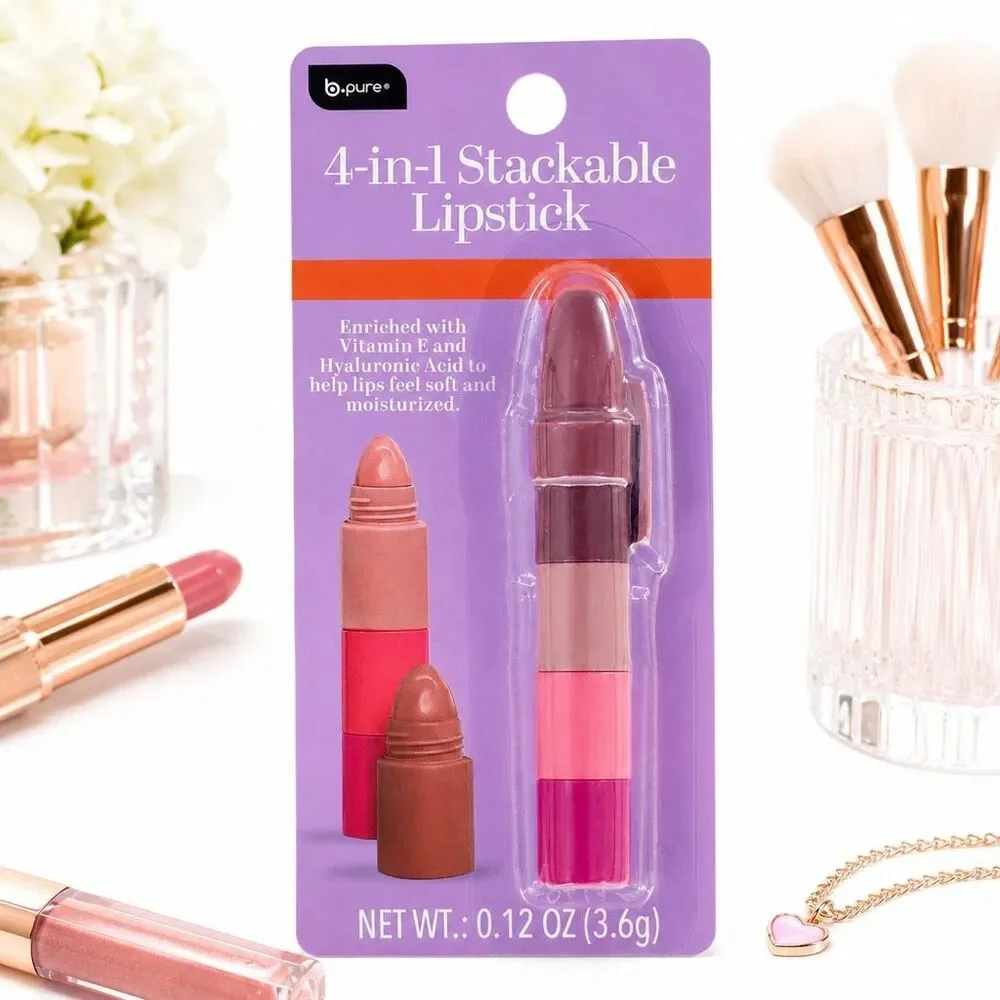 B Pure 4 In 1 Stackable Lipstick Vitamin E Hyaluronic Acid Moisturizing NWT